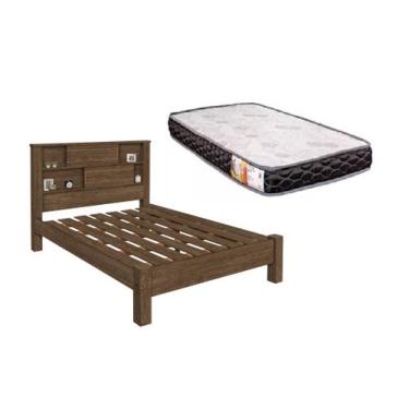 Imagem de Cama Casal Com Nichos E Portas Veneza 100% Mdf  + Colchão Casal  1,38x