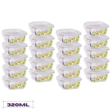 Imagem de Conjunto 20 Potes Quadrado Mantimentos Vidro 320 ml - Diversas