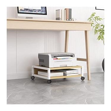 Imagem de Suporte de impressora de 2 camadas embaixo da mesa, pequeno e curto, mesa de impressora móvel com 4 rodas e mecanismo de bloqueio, prateleira de impressora de escritório para mini impressora 3D