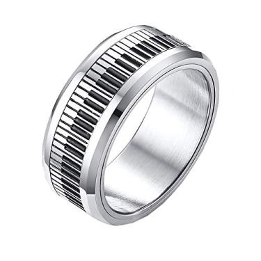 Imagem de PAMTIER Aliança de casamento masculina de aço inoxidável 8 mm preta e branca com chaves de piano