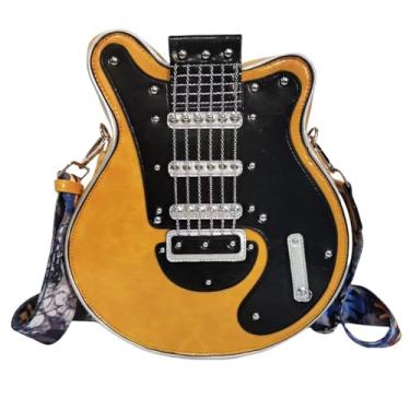 Imagem de Bolsa tiracolo masculina e feminina em formato de guitarra de couro PU exclusiva novidade bolsa de guitarra, Amarelo