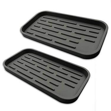 Imagem de ProTensils Organizador de pia de cozinha de silicone para suporte de esponja, dispensador de sabão - organizador de banheiro pacote com 2, 25,4 cm x 13,5 cm x 1,7 cm (2, preto)