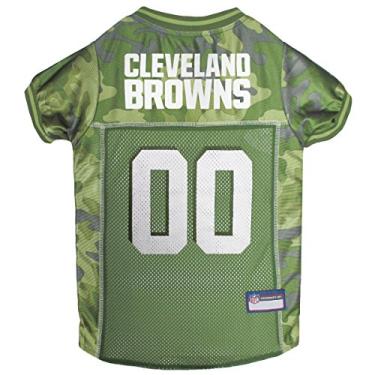 Imagem de Camiseta NFL Cleveland Browns Camouflage Dog Jersey, PP. - CAMO PET Jersey disponível em 5 tamanhos e 32 times da NFL. Camiseta para cães de caça