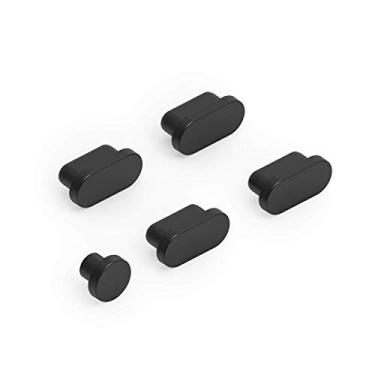Imagem de Kit de plugues de porta antipoeira para laptops, smartphones, tablets (preto, 5 peças). Protetores de silicone de borracha macia compatíveis com USB tipo C (Thunderbolt 3) e portas AUX.