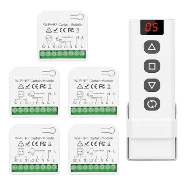 Imagem de DieseRC Controlador de persiana inteligente sem fio 5pcs com controle remoto rf de 1pcs, compatível com controle de aplicativo google home/alexa e interruptor manual, interruptor wi-fi de mo