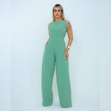 Imagem de Macacão Feminino Longo Regata Pantalona Com Bolsos Linha Premium Luxo 