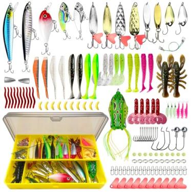 Imagem de Genibaby Conjunto de iscas macias de pesca [133 peças] Kit de iscas de robalo com caixa de equipamento, gabaritos, iscas de natação, isca deslizante, isca de truta, equipamento de pesca perfeito e