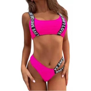 Imagem de N0258-Biquíni Bikini Bojo Top Cropped Asa Delta Rosa Lançamento K6 - X