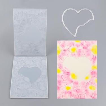 Imagem de BAOFALI Pasta em relevo 3D e conjunto de matrizes de metal para fazer cartões, fundo de folhas de coração, texturas plásticas desbotadas para artesanato em papel, artesanato feito à mão, casamento,