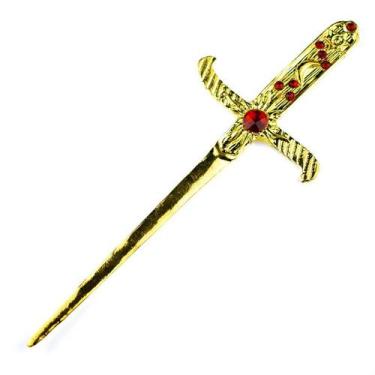 Imagem de Athame Metal Dourado Brilhante 19cm Pedra Vermelha Reforçado - Lua Mís