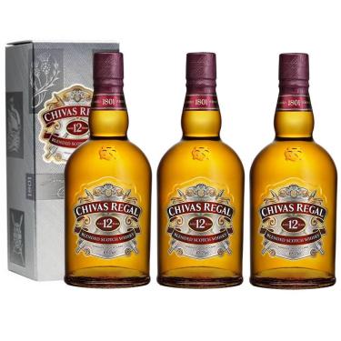Imagem de Kit 03 Unidades Whisky Chivas Regal 12 Anos 1 Litro