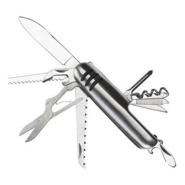 Imagem de Canivete Inox Multifuncional 13 Funções Camping Pesca Suíço. Chaveiro Compacto.