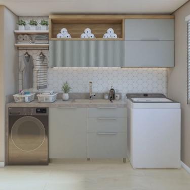 Imagem de Lavanderia Modulada com 2 Armários Aéreos e 1 Balcão 1 Porta 100% Mdf