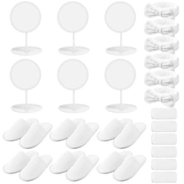 Imagem de Twistover 24 peças de artigos de festa de spa para meninas, crianças, lembrancinhas de festa do pijama, incluindo 6 espelhos de maquiagem, 6 faixas de cabelo com laço fofo, 6 chinelos descartáveis e 6