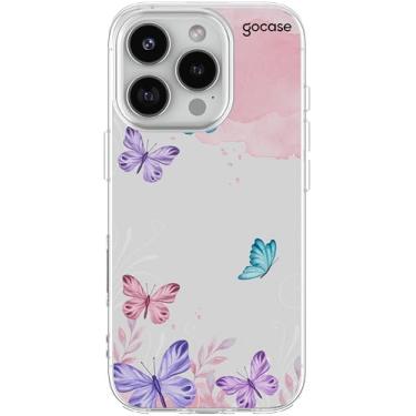Imagem de Capa Gocase Modelo Slim Air Compatível com a Linha iPhone - Borboletas com Aquarela (Transparente, iPhone 16 Pro)