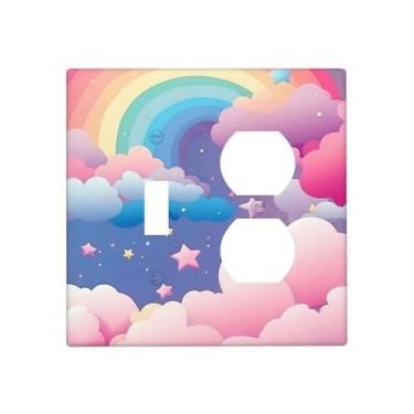 Imagem de wyehjut Conjunto de estrelas e nuvens rosa arco-íris capa de interruptor de luz decorativa para meninas fofas placas de parede placa elétrica interruptor de luz para quarto infantil berçário