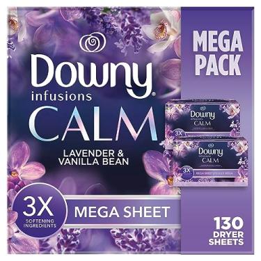 Imagem de Downy Infusions Mega Folhas de secador, amaciante de roupas, calma, lavanda e fava de baunilha, 130 unidades