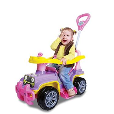 Imagem de Carrinho de Passeio Jipe, Quadriciclo Infantil, Menina, com Haste, Veiculo Andador para Criança e Bebê, Maral, Jip Jip Rosa e Amarelo