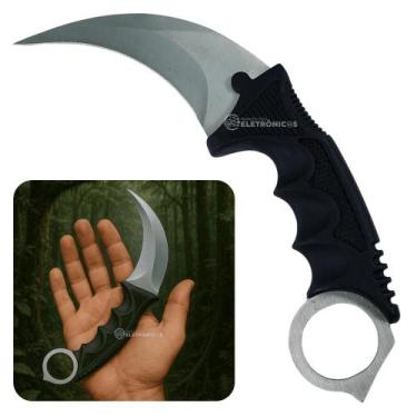 Imagem de Faca Karambit com Lâmina Curva Inox, Quebra-Vidro e Capinha com Cordão
