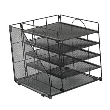 Imagem de KiBcsLic Organizador de mesa Organizador de desktop Classificador de correio A4 e armazenamento de documentos de papel de malha de papel Carta do organizador, Preto