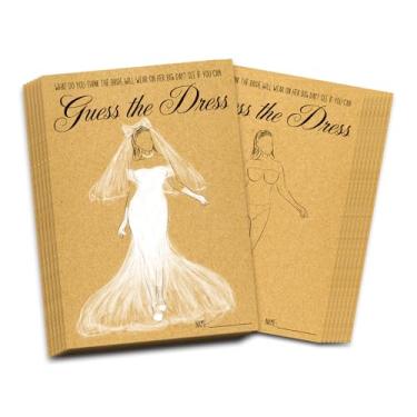 Imagem de Mingdcdc Bridal Shower Games Card, Guess The Dress Bridal Shower Games, Unique Bridal Shower Game, Bridal Shower Party Supplies, Wedding Party Favors, 5 x 7 Inch, 30 Pack (Brown Kraft Paper-04)