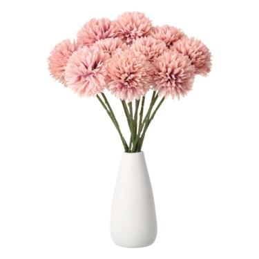 Imagem de HARFINGTON 12 peças de flores artificiais de crisântemo, flores artificiais de crisântemo, buquê de flores falsas de seda para decoração de festa de casamento, jardim e casa, rosa empoeirado