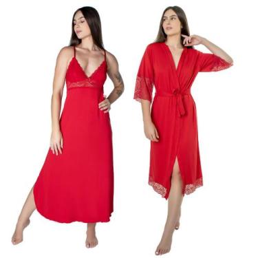 Imagem de Kit Camisola Robe Longo Sensual Renda Conforto Feminino Luxo - NoBrand