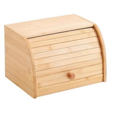 Imagem de Porta pão pães torradas de bambu tampa retrátil madeira tampa retrátil