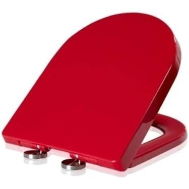Imagem de Moder Luxo Em Forma De D Wc Toilet Pa Assento De Fechamento Suave, Fácil Clea Ad Strog Top Fix Higes Tampa Do Assento Do Vaso Sanitário, Red, 41~44cm*34cm