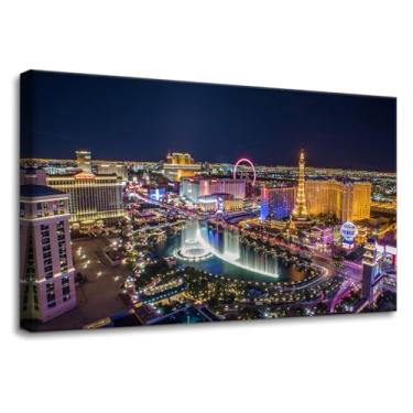 Imagem de Pacimo Arte de parede em tela para quarto, horizonte de Las Vegas, decorações de parede para sala de estar, escritório, paisagem urbana, arranha-céu, visão noturna, imagens de parede pintura para