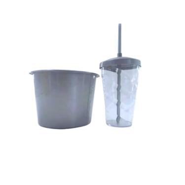 Imagem de 34 Kits Cineminha Balde 1,5 Litros +copo Twister 500ml (transparente com TAMPA Cinza)