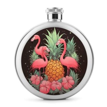Imagem de Cantil de aço inoxidável, com estampa de flamingos de abacaxi, garrafa de anca, garrafa de viagem, portátil, garrafa de licor portátil