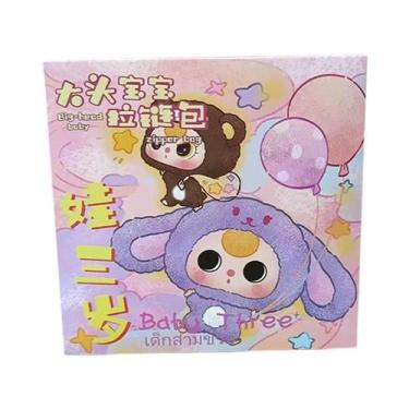 Imagem de Bebê Três Bonecas De Cabeça Grande, Bolsa De Pelúcia Com Zíper, Caixa 
