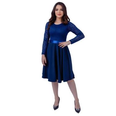 Imagem de Vestido De Festa Feminino Adulto Midi Godê Acinturado Manga Longa - KO