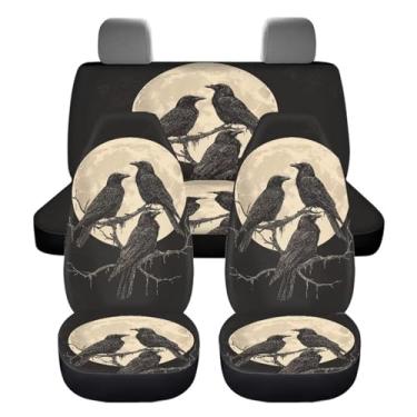 Imagem de Fipuivrn Capas de assento automotivas com estampa de lua de corvo conjunto completo fácil de limpar capas de assento dianteiro e traseiro protetor universal de assentos concha lavável na máquina capa