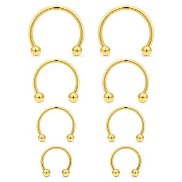 Imagem de Vqoxaggi 8 peças 16G anéis de ferradura de aço inoxidável septo lábio anel de mamilo argola cartilagem brinco piercing joias para mulheres homens ouro diâmetro interno 10 mm 12 mm 14 mm 16 mm