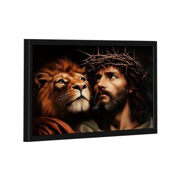 Imagem de Quadro Decorativo Leão e Jesus com Coroa de Espinhos