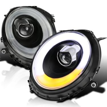 Imagem de SPEC-D TUNING Halo Rims Faróis de LED preto para projetor compatíveis com modelos MINI Cooper R56 2007-2013, conjunto de faróis esquerdo + direito