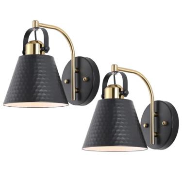 Imagem de PAZALA Conjunto De 2 Arandelas Banheiro, Duas Parede Pretas E Douradas, Luminária Penteadeira Com Cúpula Metal Giratória, Acessórios Modernos Estilo Fazenda Para Espelho, Quarto, Escada, Corredor