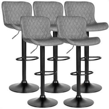 Imagem de Kit 05 Banquetas Cozinha Americana Bar Balcão Giratória Alta Couro Sintetico Escosto Costura Diamantada (Cinza)