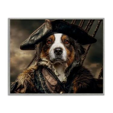 Imagem de Stupell Industries Barking Buccaneer Pirate Dog Gray Framed Giclee Art Design por Kelley Parker, 11 x 14