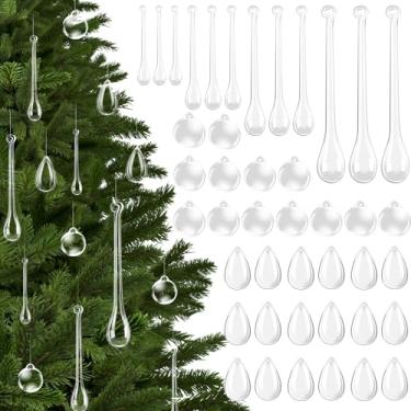 Imagem de 200 peças de enfeites de gota de árvore de Natal 6 estilos de acrílico transparente pendurado lustre de cristal para decoração de festa