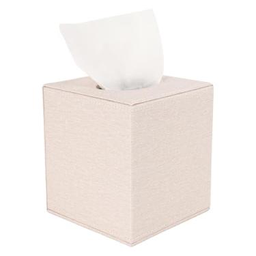 Imagem de DODAMOUR Capa de caixa quadrada de couro, suporte de caixa de cubo de tamanho padrão, dispensador de lenços de abertura inferior magnético para casa e escritório (branco creme)