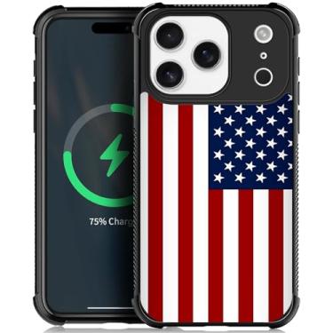 Imagem de CARLOCA Capa para iPhone palzq compatível com Magsafe padrão de bandeiras americanas vermelhas e azuis para meninas ultra proteção à prova de choque silicone macio TPU antiderrapante traseira