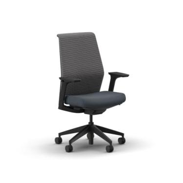 Imagem de HON Cadeira de trabalho Cipher Mesh Back, braços ajustáveis em altura, malha preta, tecido escuro, lombar ajustável, destaque preto, moldura preta