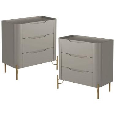 Imagem de Kit 02 Mesas De Cabeceira Orgânica 3 Gavetas Pés Industrial Dourado Bliss I03 Grigio - Lyam Decor