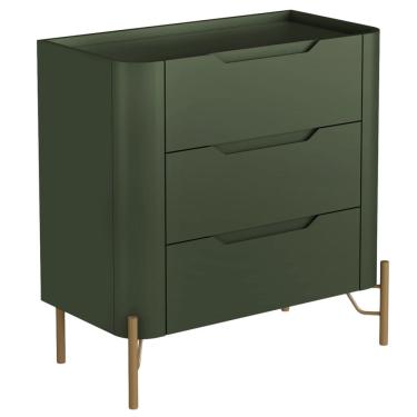 Imagem de Mesa De Cabeceira Orgânica 3 Gavetas Pés Industrial Dourado Bliss I03 Musgo - Lyam Decor