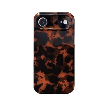 Imagem de Capa de telefone estética de tartaruga para iPhone 17 Air, linda estampa retrô de leopardo com proteção total da câmera moderna macia TPU protetora chique marrom âmbar capa para mulheres (para iPhone