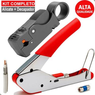 Imagem de Kit Alicate de Compressão RG6 RG59 Decapador Cabo Coaxial TV Internet 