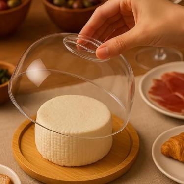Imagem de Porta Queijo Bambu com Tampa Acrílico Para Frios Queijeira Multiuso Conserva (REDONDA)
